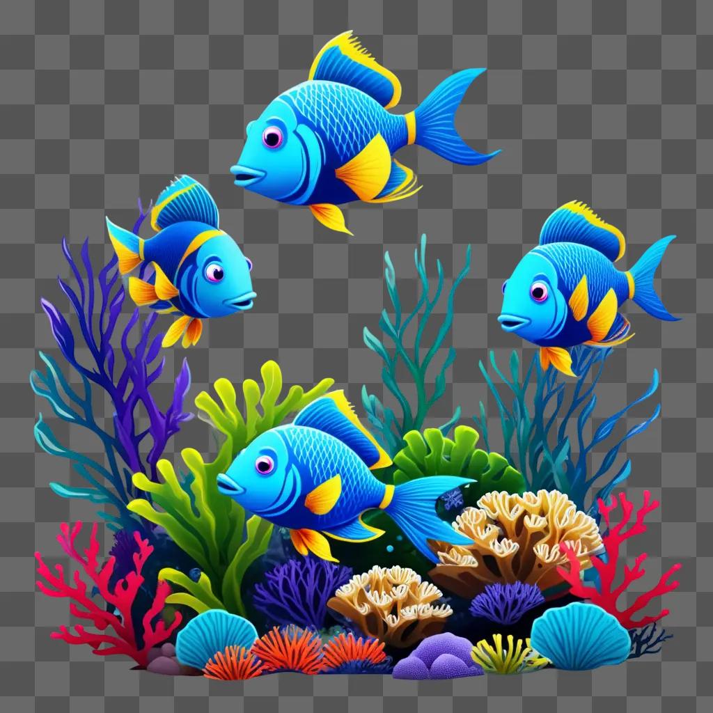 cartoon fish swimming in the sea