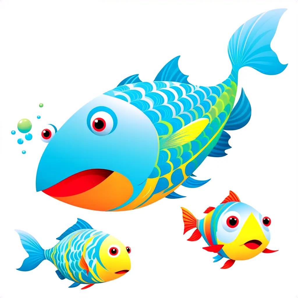 cartoon fish swims in the water