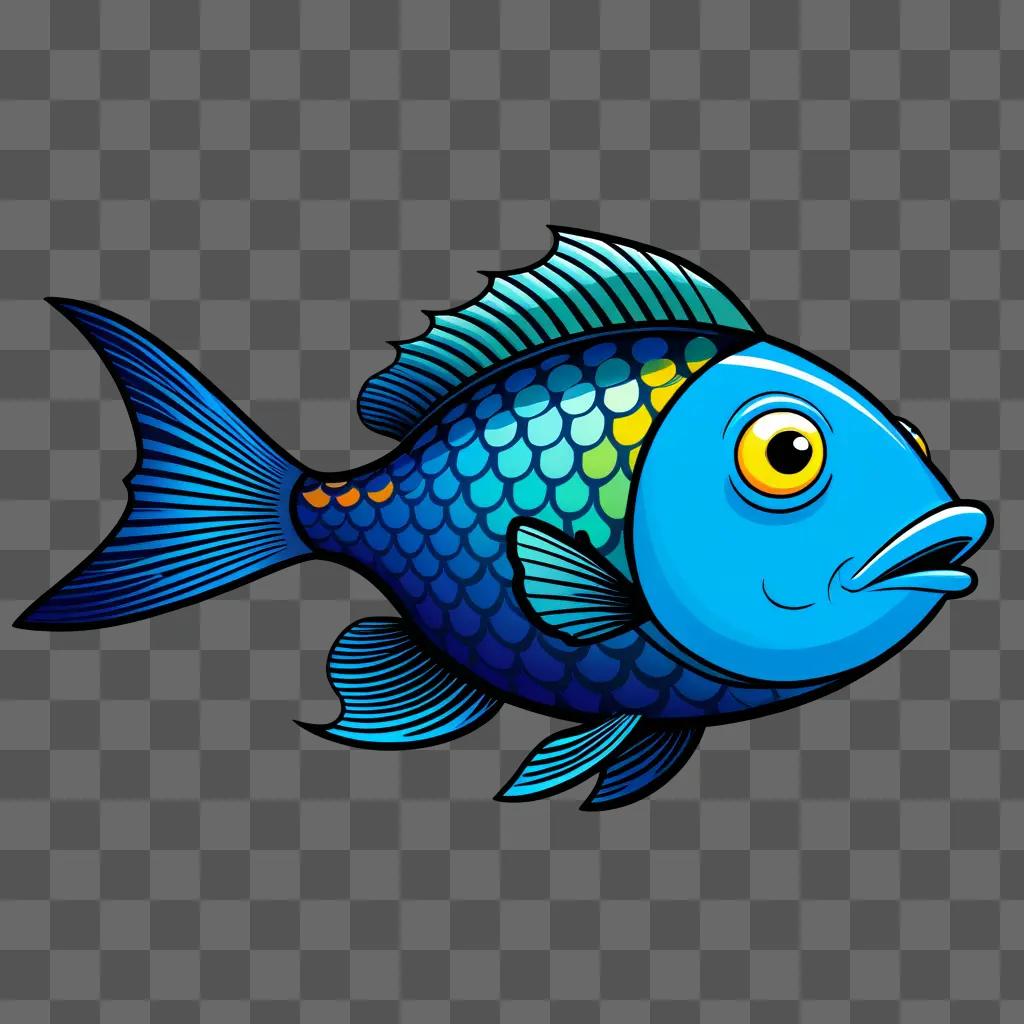 cartoon fish with a blue body and yellow eyes