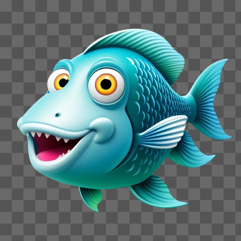 笑顔と大きな歯を持つ漫画の魚