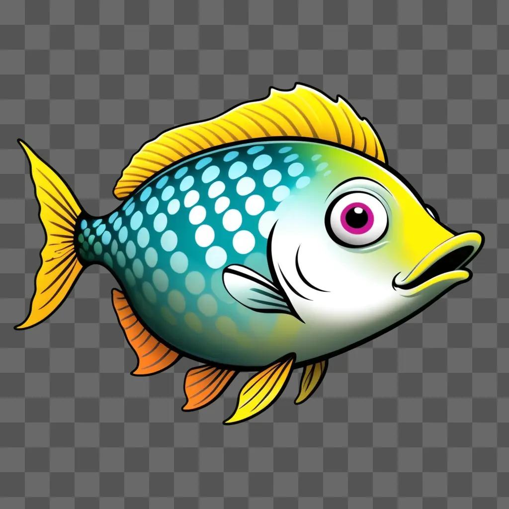 cartoon fish with a yellow mouth is drawn