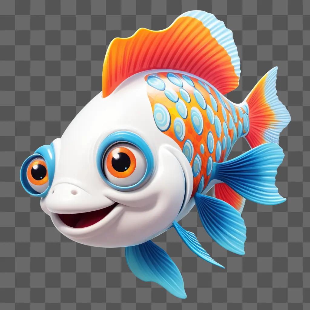 cartoon fish with blue eyes and orange spots