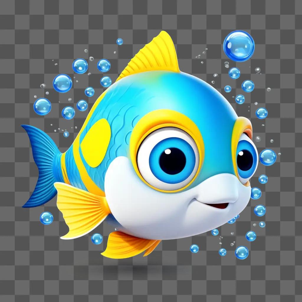 cartoon fish with bubbles around it