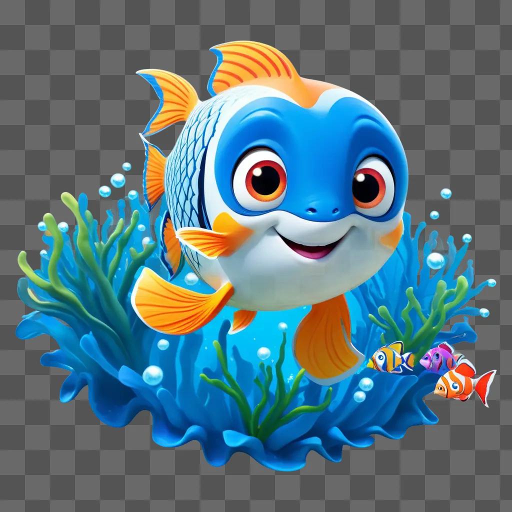 cartoon fish with orange eyes and orange fins