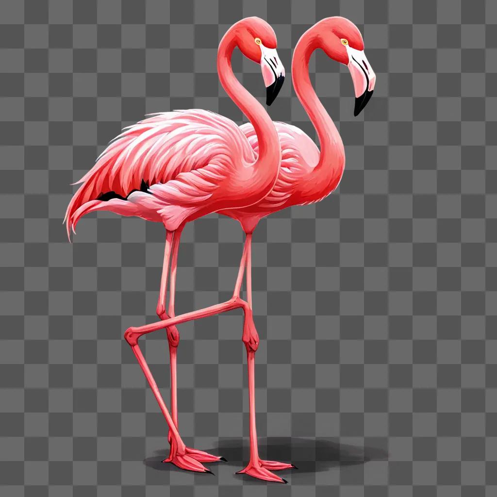 cartoon flamingos drawing A pair of pink flamingos standing in front of a pink background