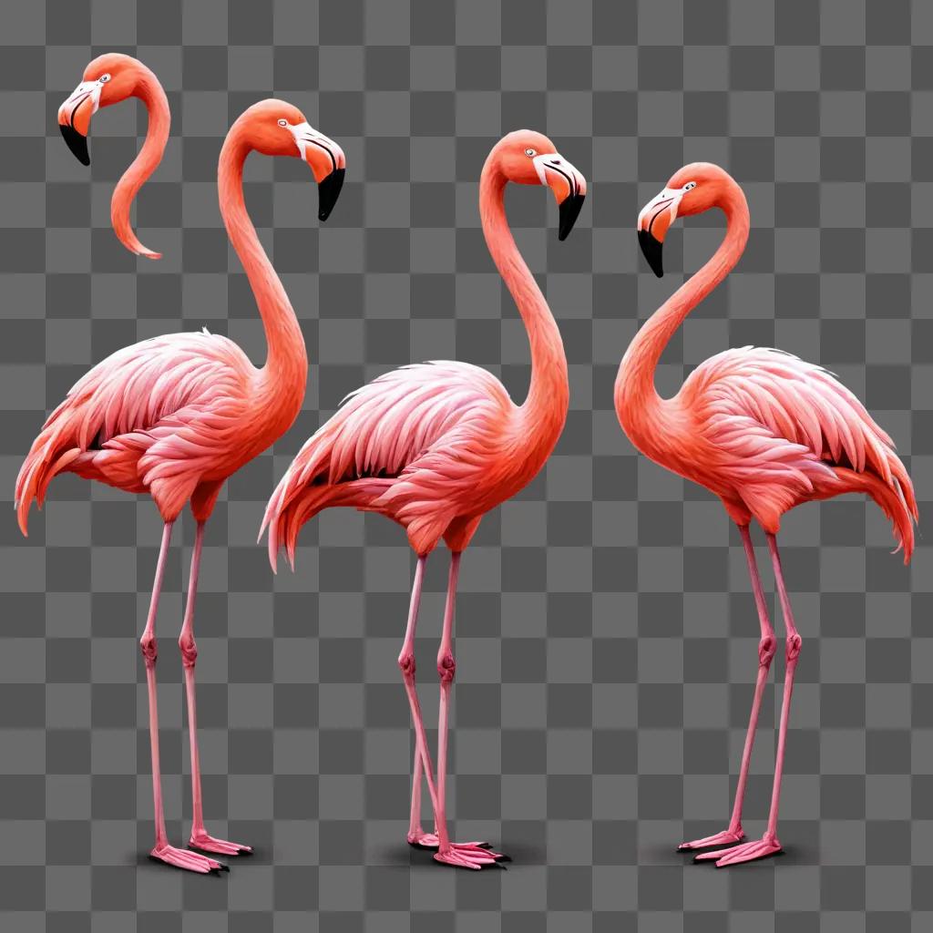 cartoon flamingos drawing Three flamingos in a pink background