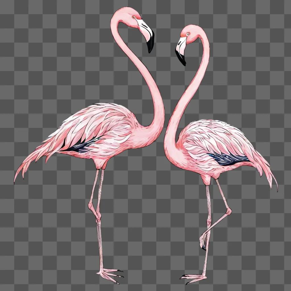 cartoon flamingos drawing Two pink flamingos make a heart with their necks