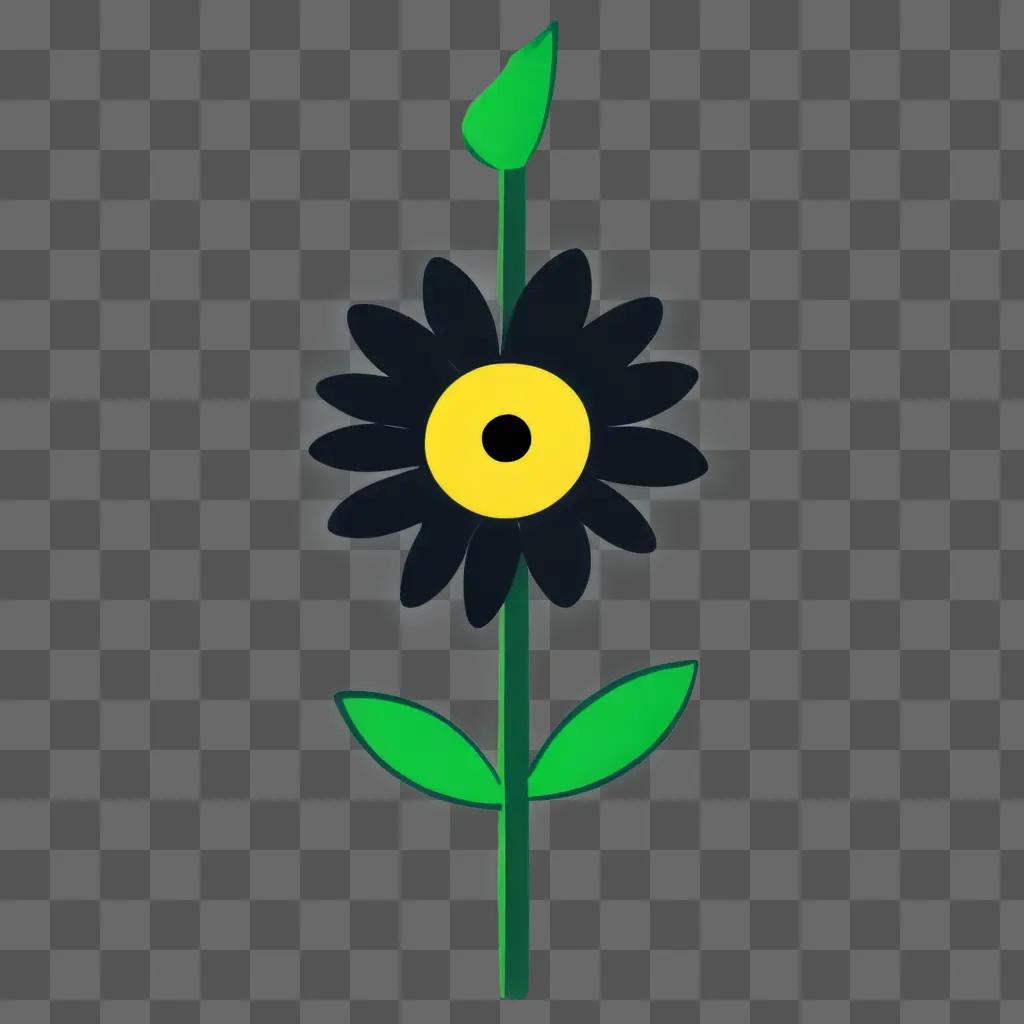 cartoon flower drawing A flower with a yellow eye is on a green background