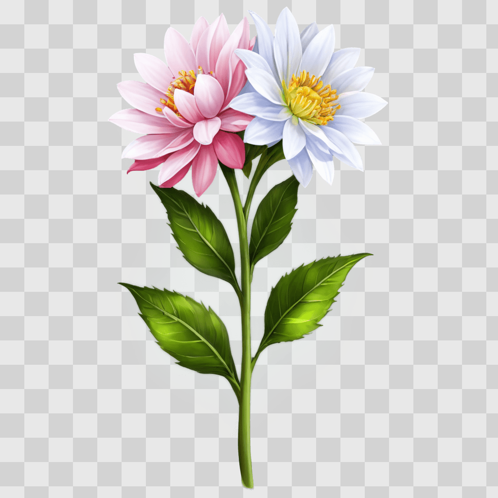 cartoon flower drawing A flower with pink and white petals