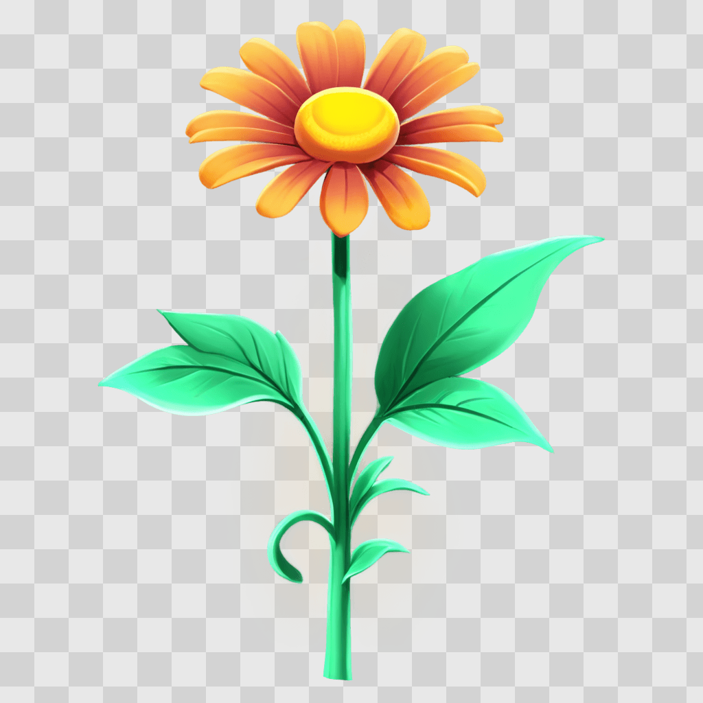 cartoon flower drawing A glowing flower with green leaves and yellow center