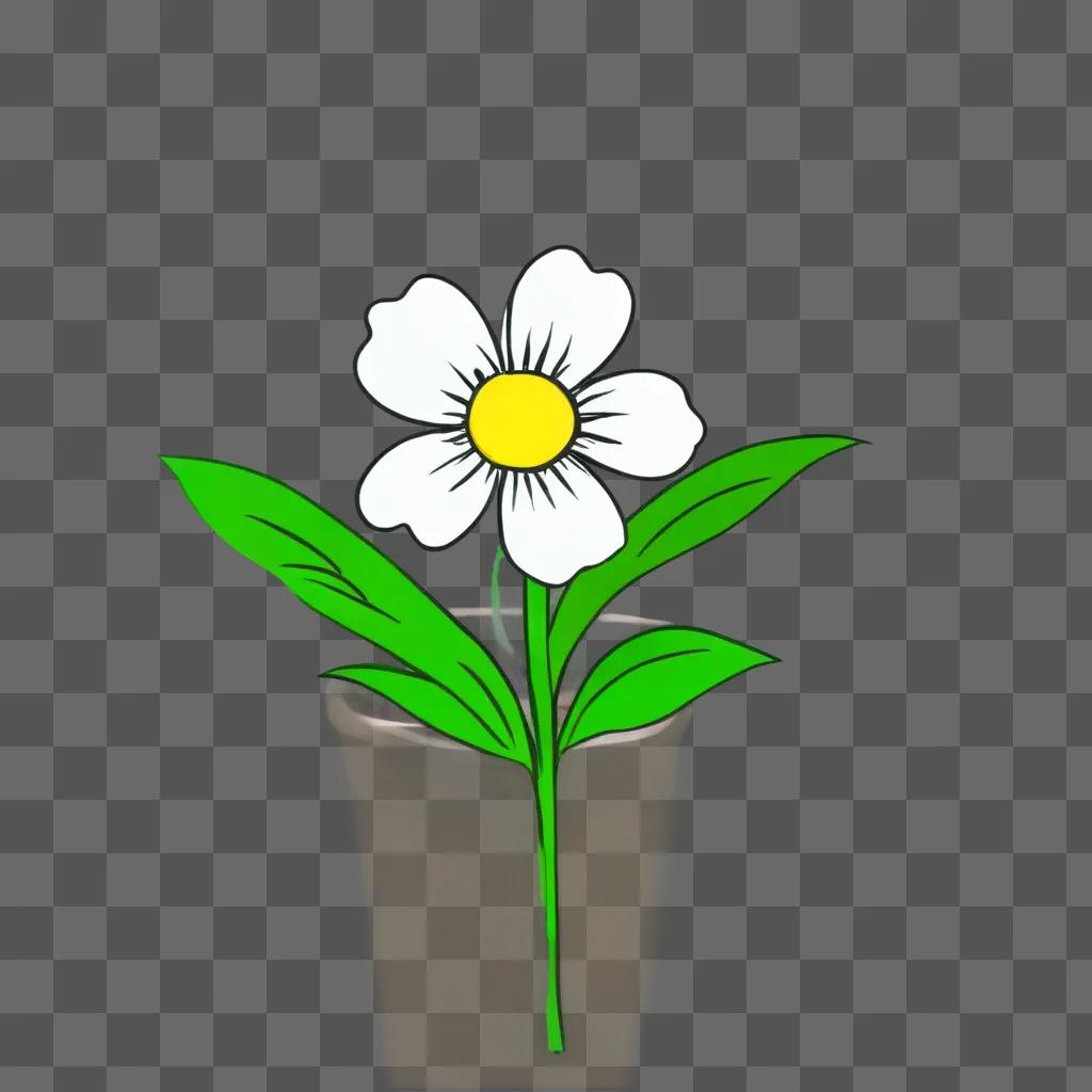 cartoon flower drawing A white flower in a pot with green leaves