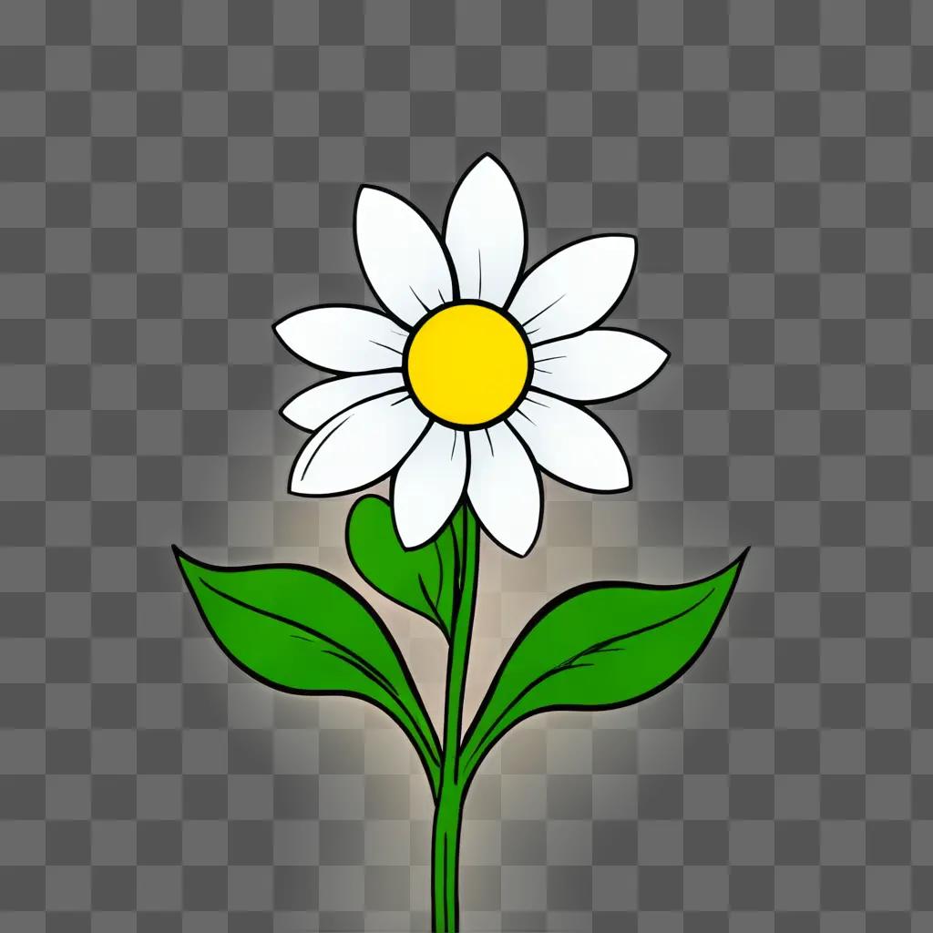 cartoon flower drawing A white flower with green leaves against a green background