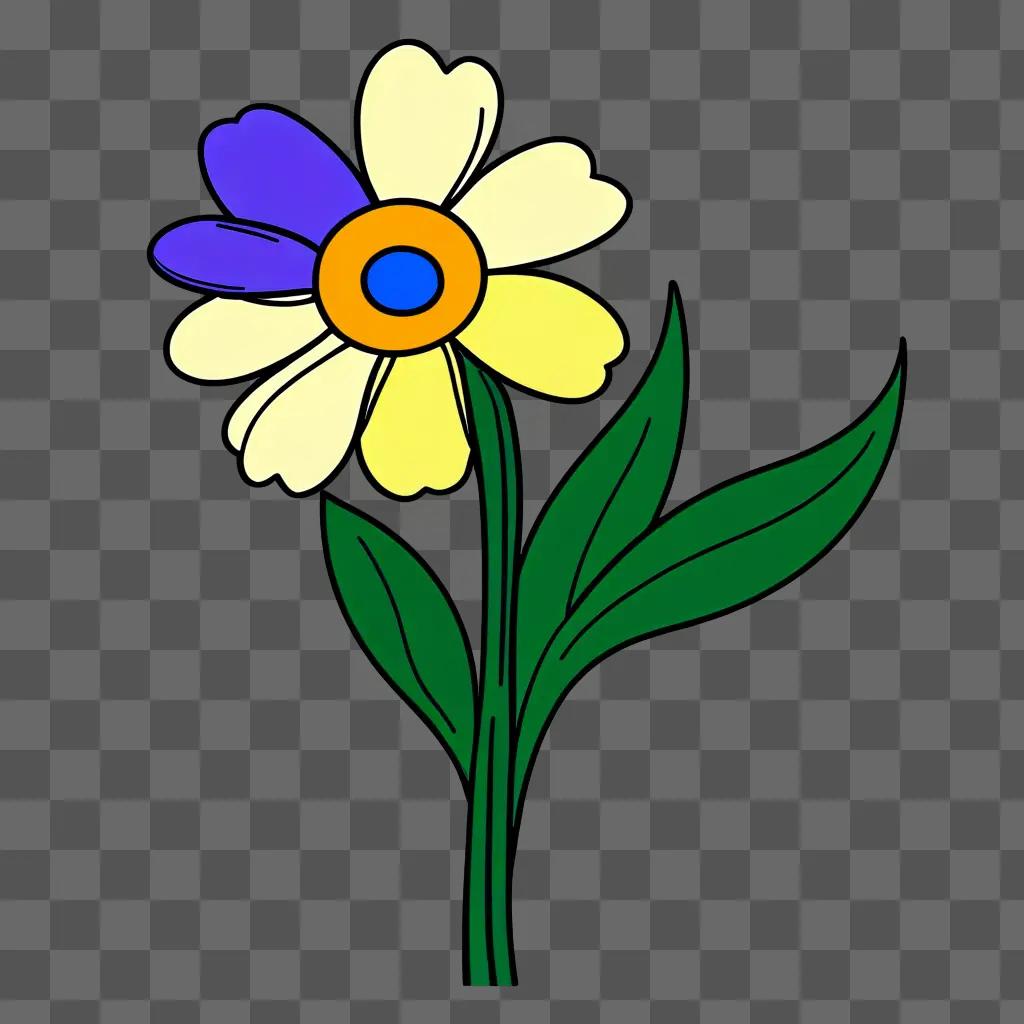 cartoon flower drawing with bright colors and a green background