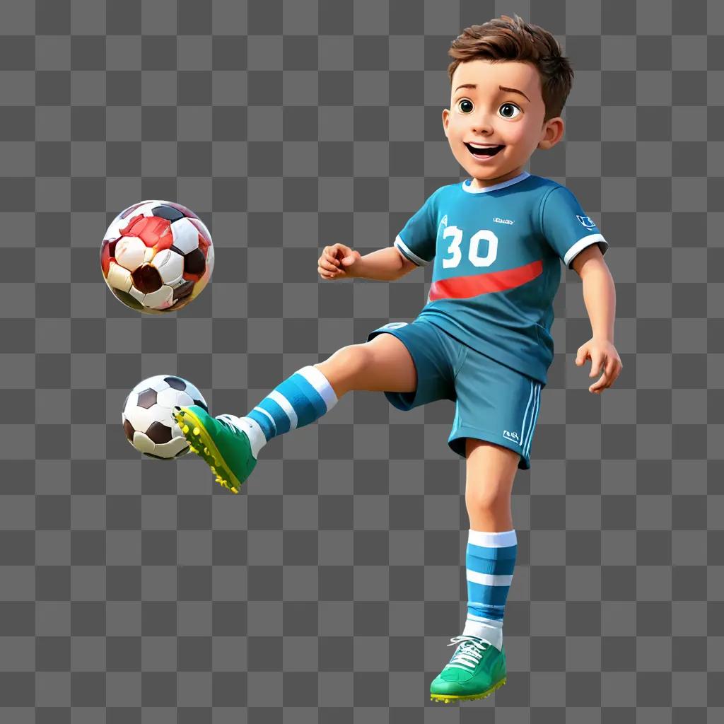 cartoon football drawing A cartoon boy kicks a soccer ball