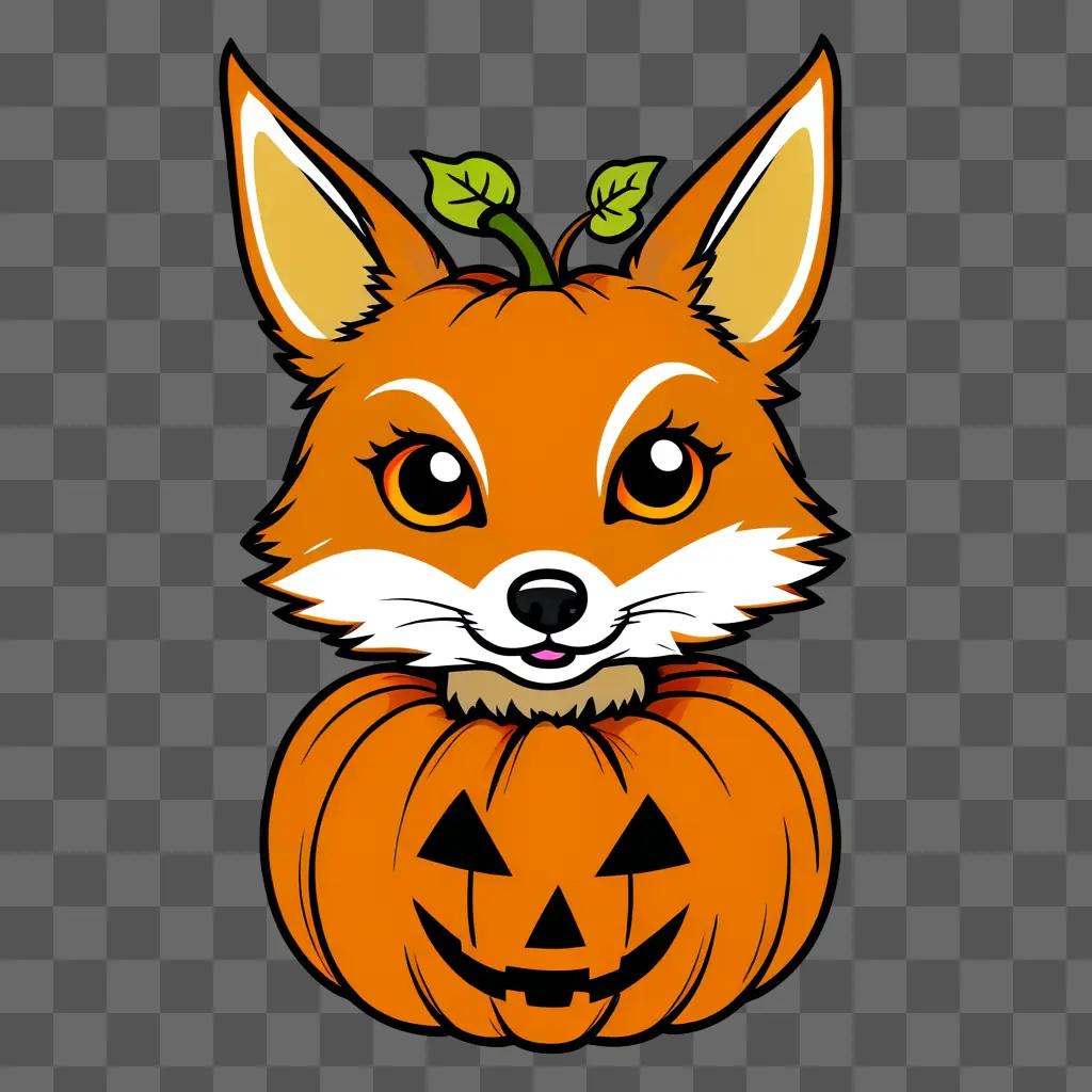 cartoon fox draws a pumpkin face