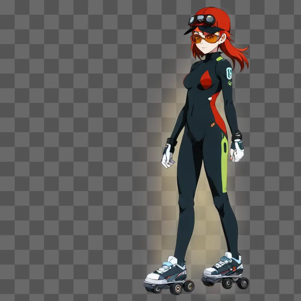 cartoon girl An anime girl on rollerblades with a black outfit