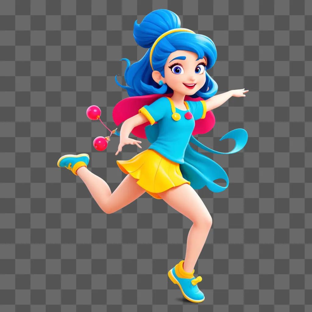 cartoon girl character runs with red balls