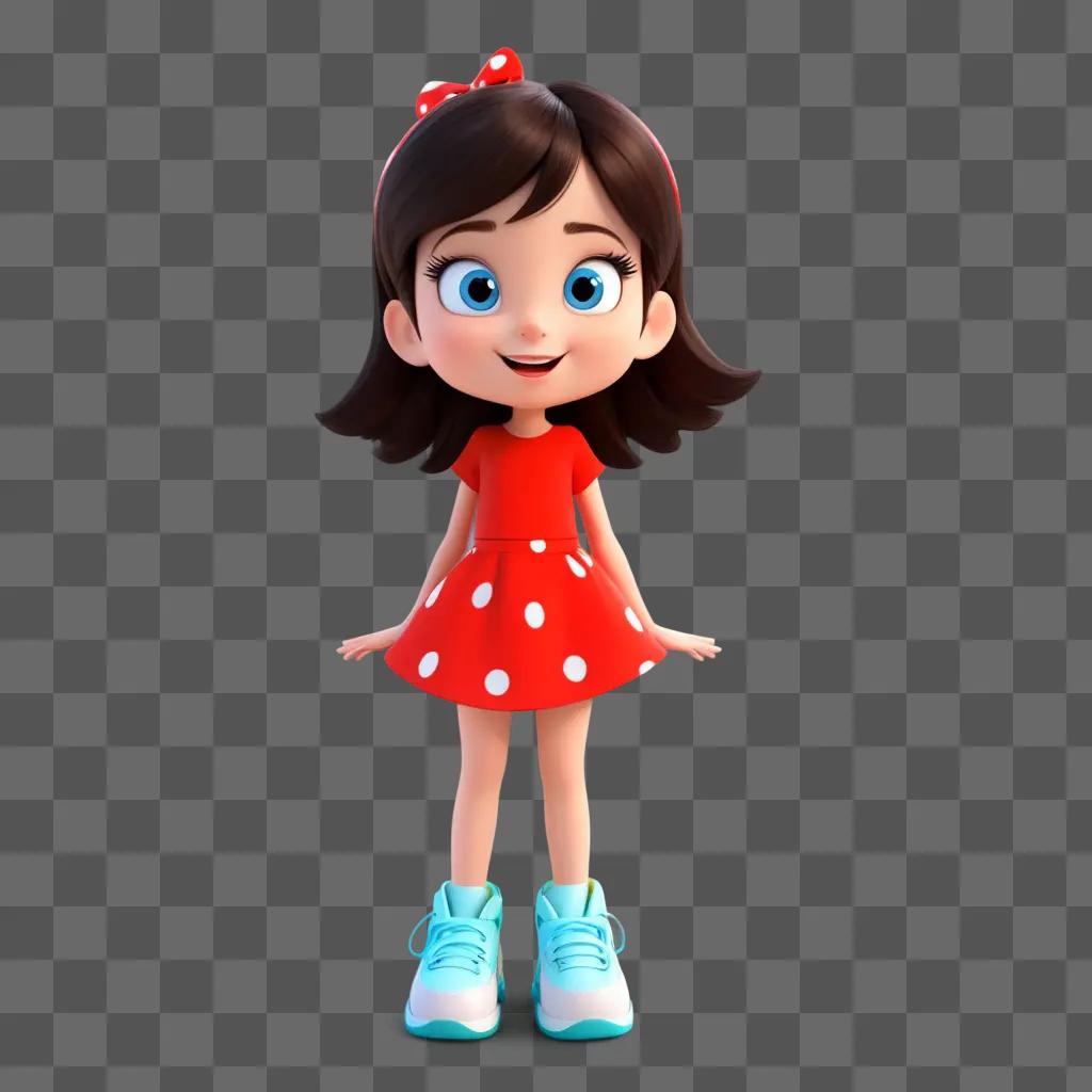 cartoon girl in a red dress and blue sneakers