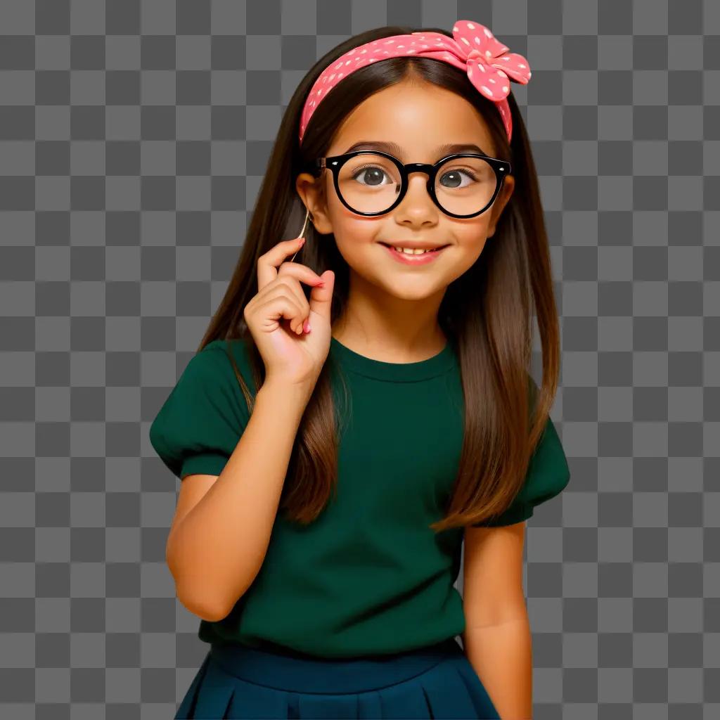 cartoon girl wearing glasses and a pink headband