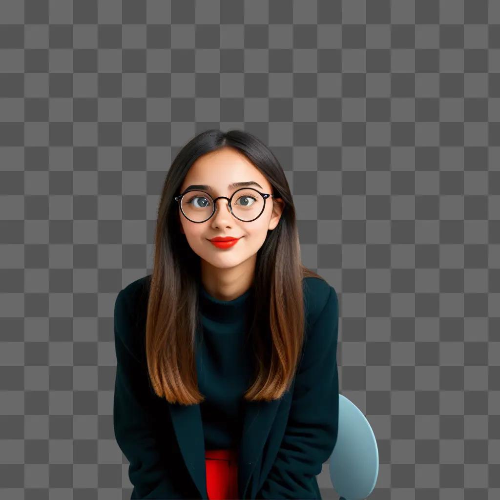 cartoon girl with glasses is smiling