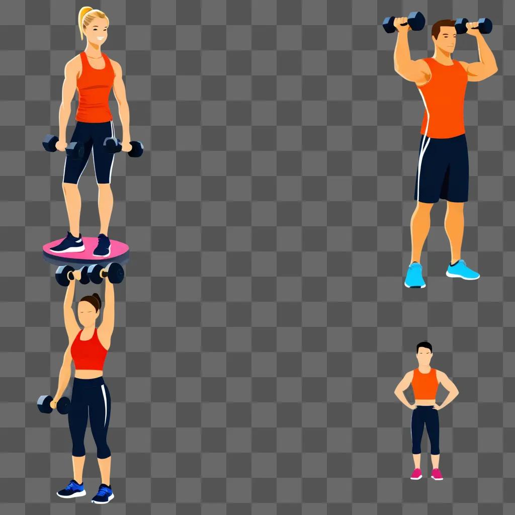 cartoon image of a man and a woman doing a workout