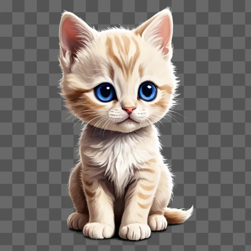 cartoon kitten drawing A kitten with blue eyes sits on a tan background