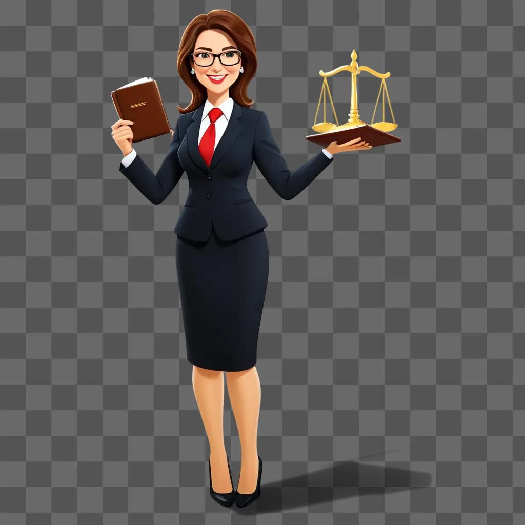 cartoon lawyer woman holding a book and a scale