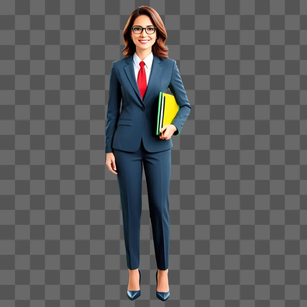 cartoon lawyer woman with a suit and tie holding a book