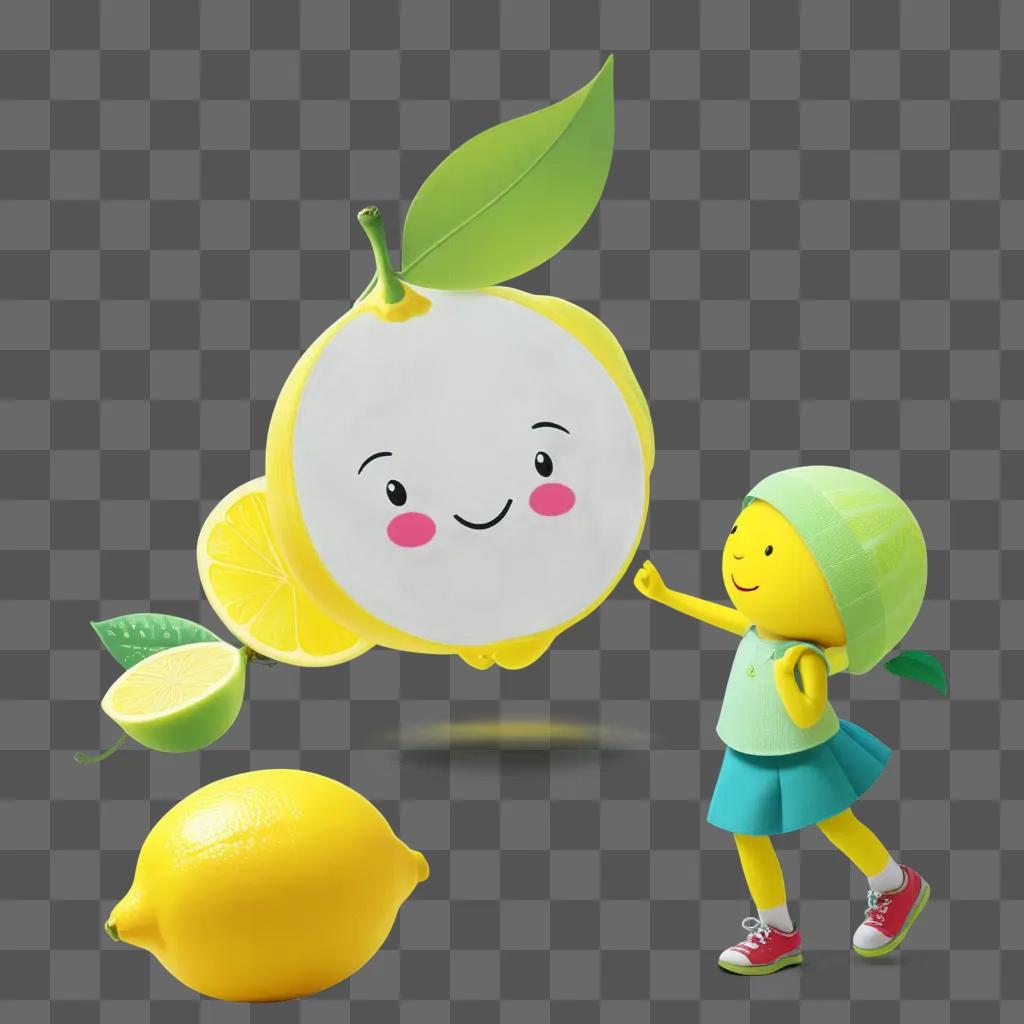 cartoon lemon and girl drawing for kids