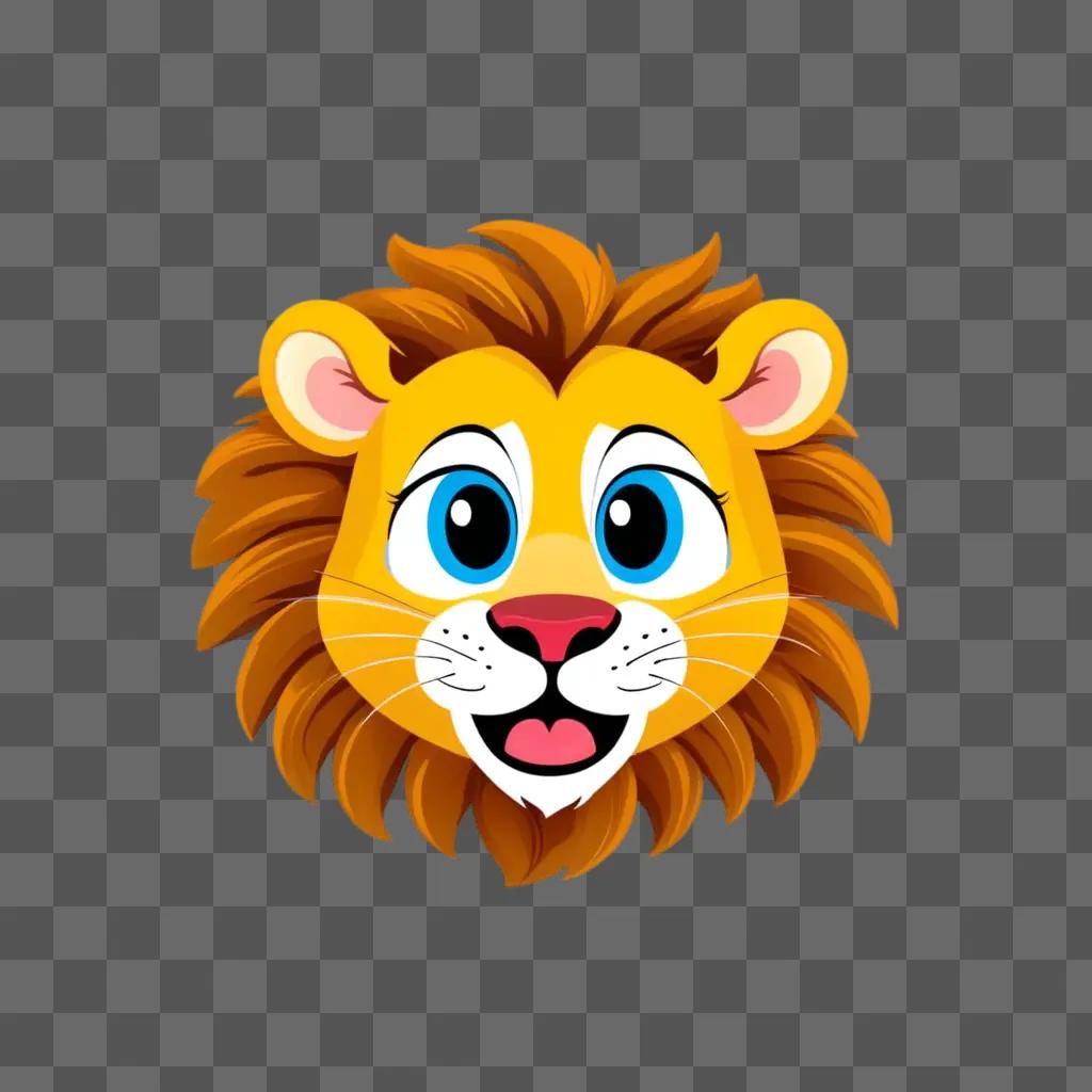 cartoon lion faces the camera on a brown background