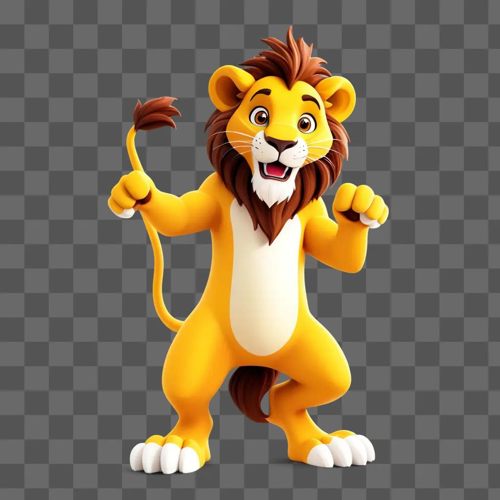 cartoon lion stands in a yellow background