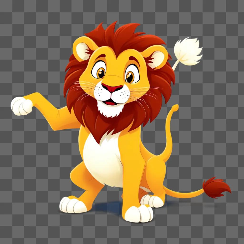 cartoon lion stands with his paw on his chin