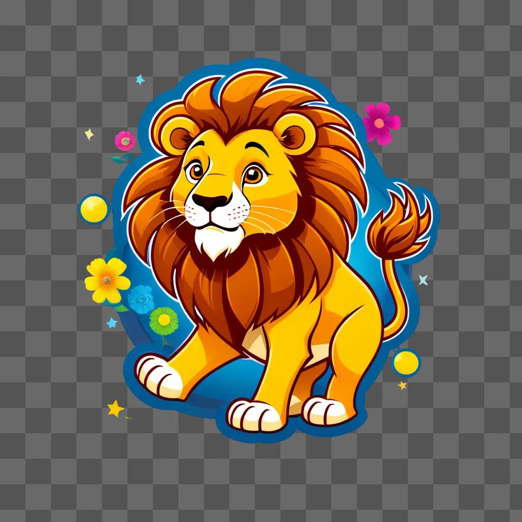 cartoon lion with a yellow mane and pink eyes