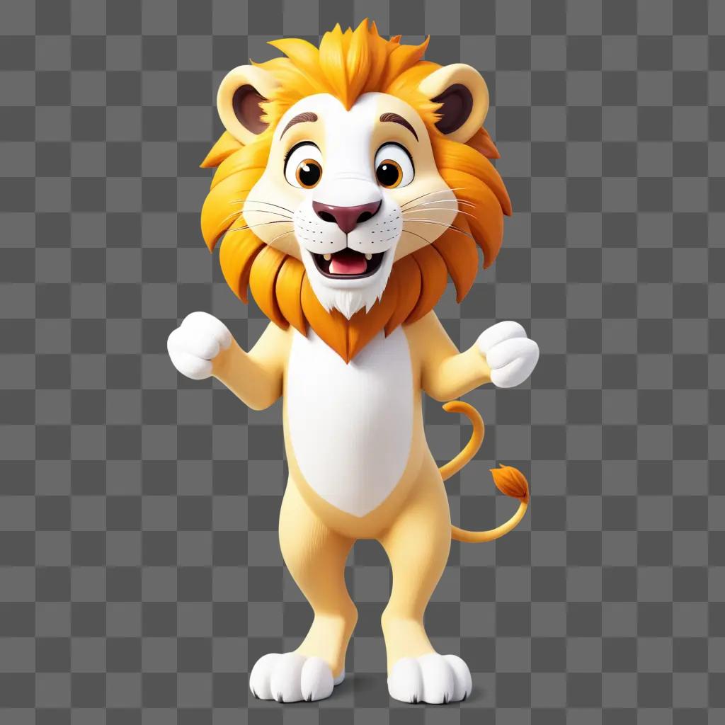 cartoon lion with white paws and ears, standing on a beige background