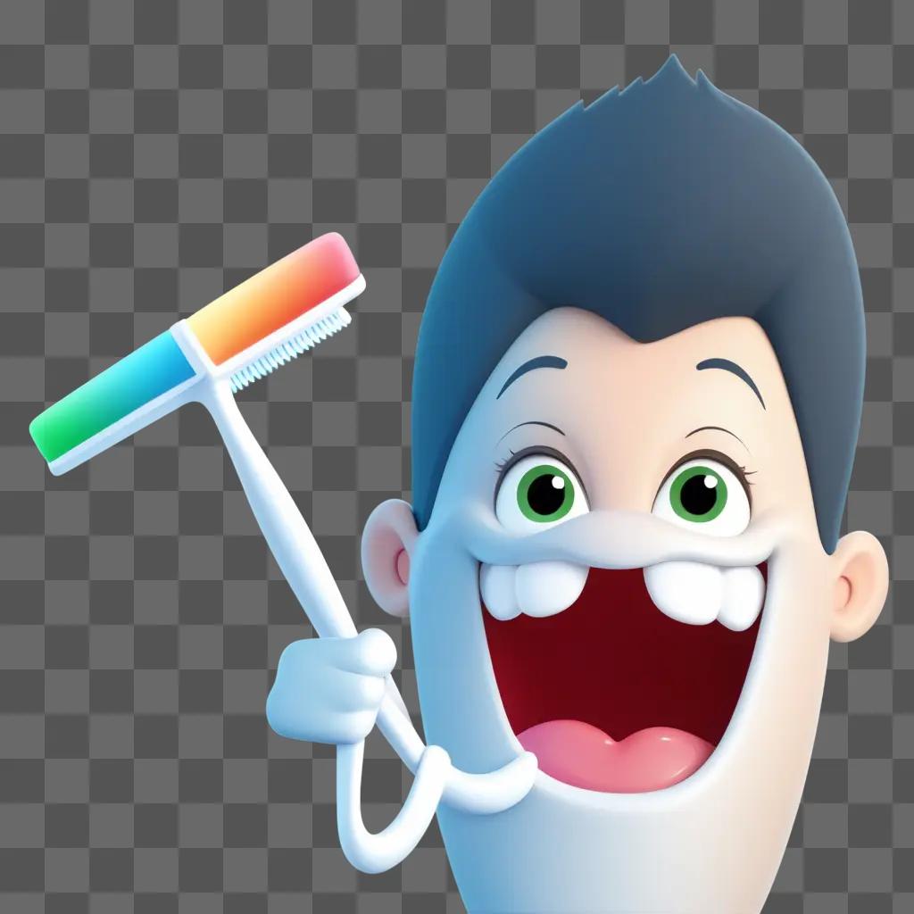 cartoon man holding a toothbrush with a toothpaste on it