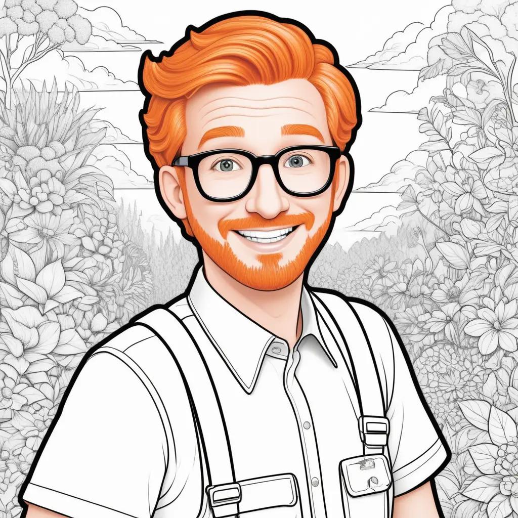 cartoon man with red hair and glasses coloring page