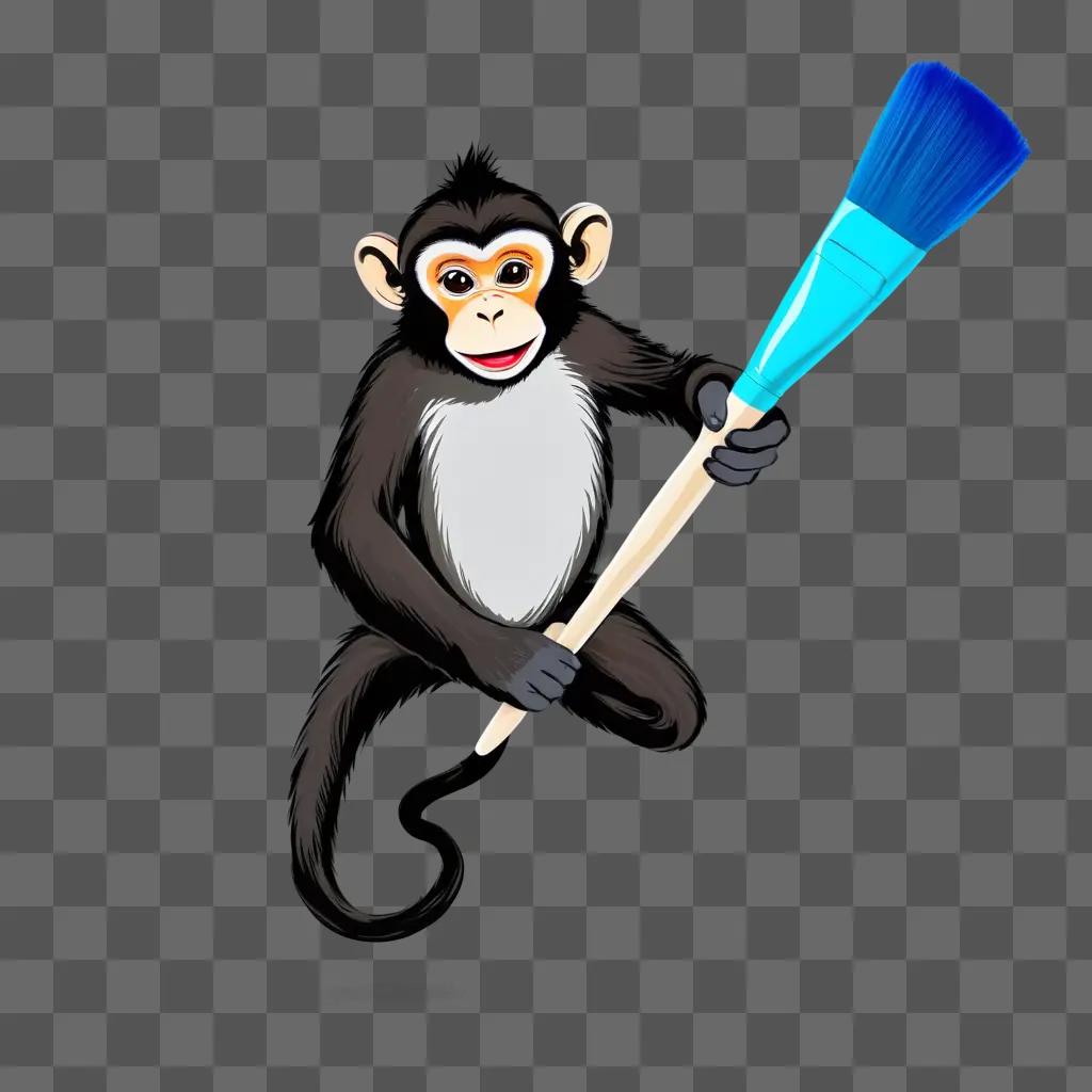 cartoon monkey holding a blue brush