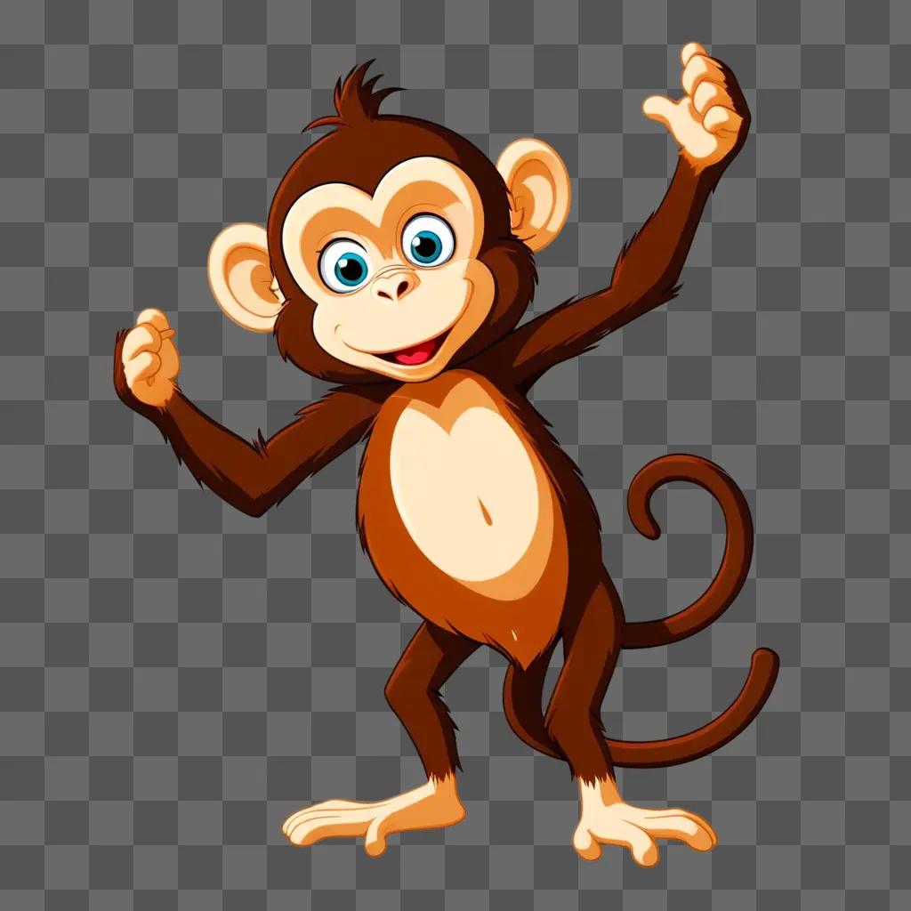 cartoon monkey is shown on a brown background