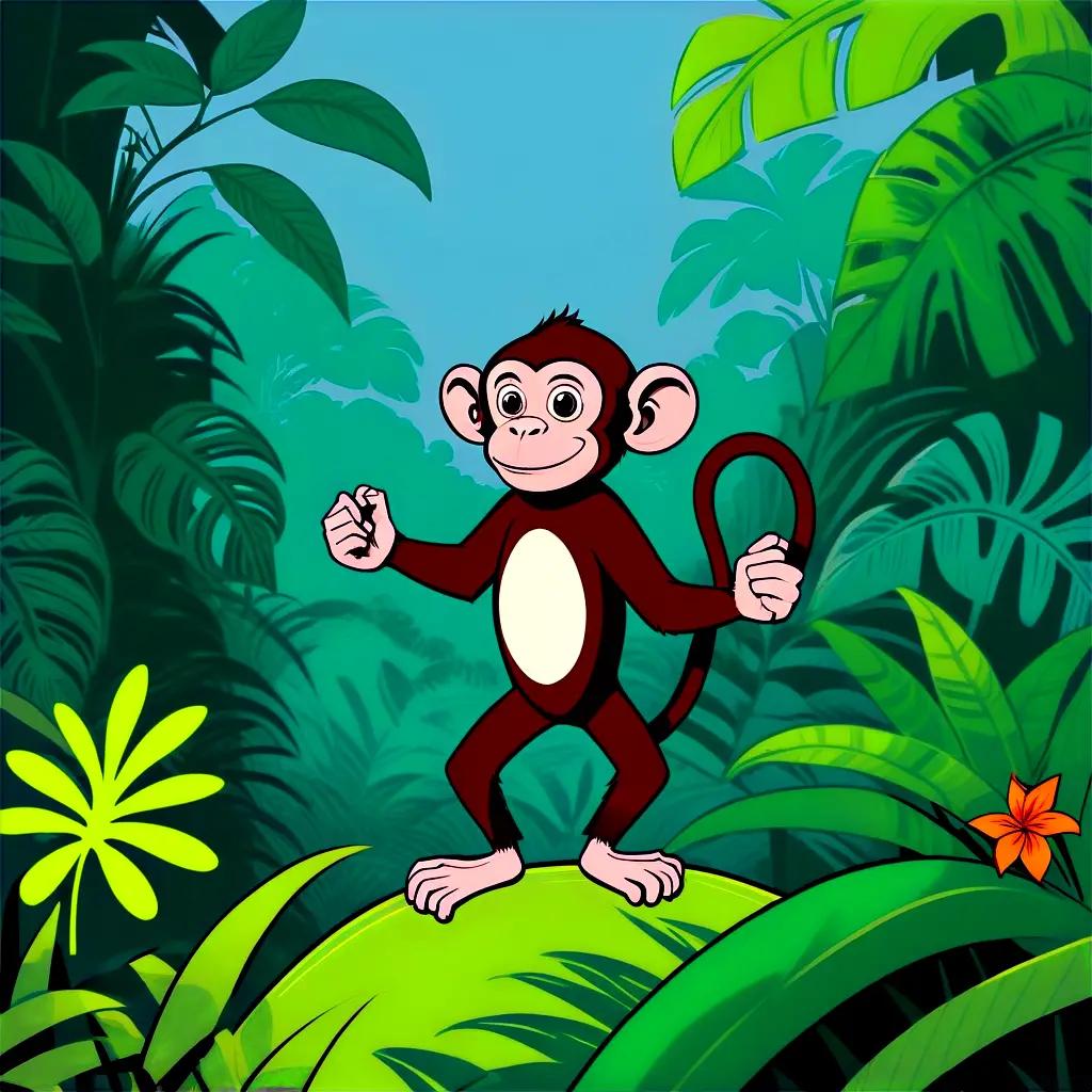 cartoon monkey stands in the jungle