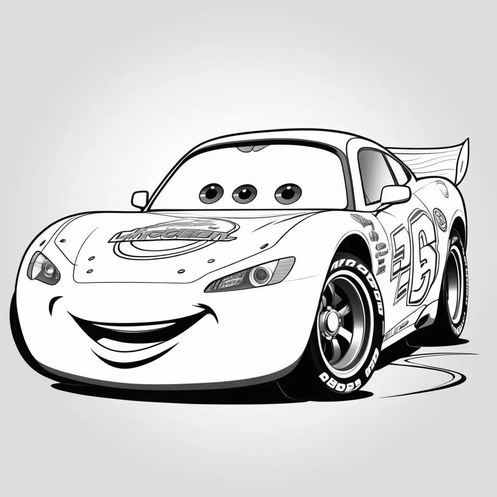 cartoon of Lightning McQueen car in a coloring page