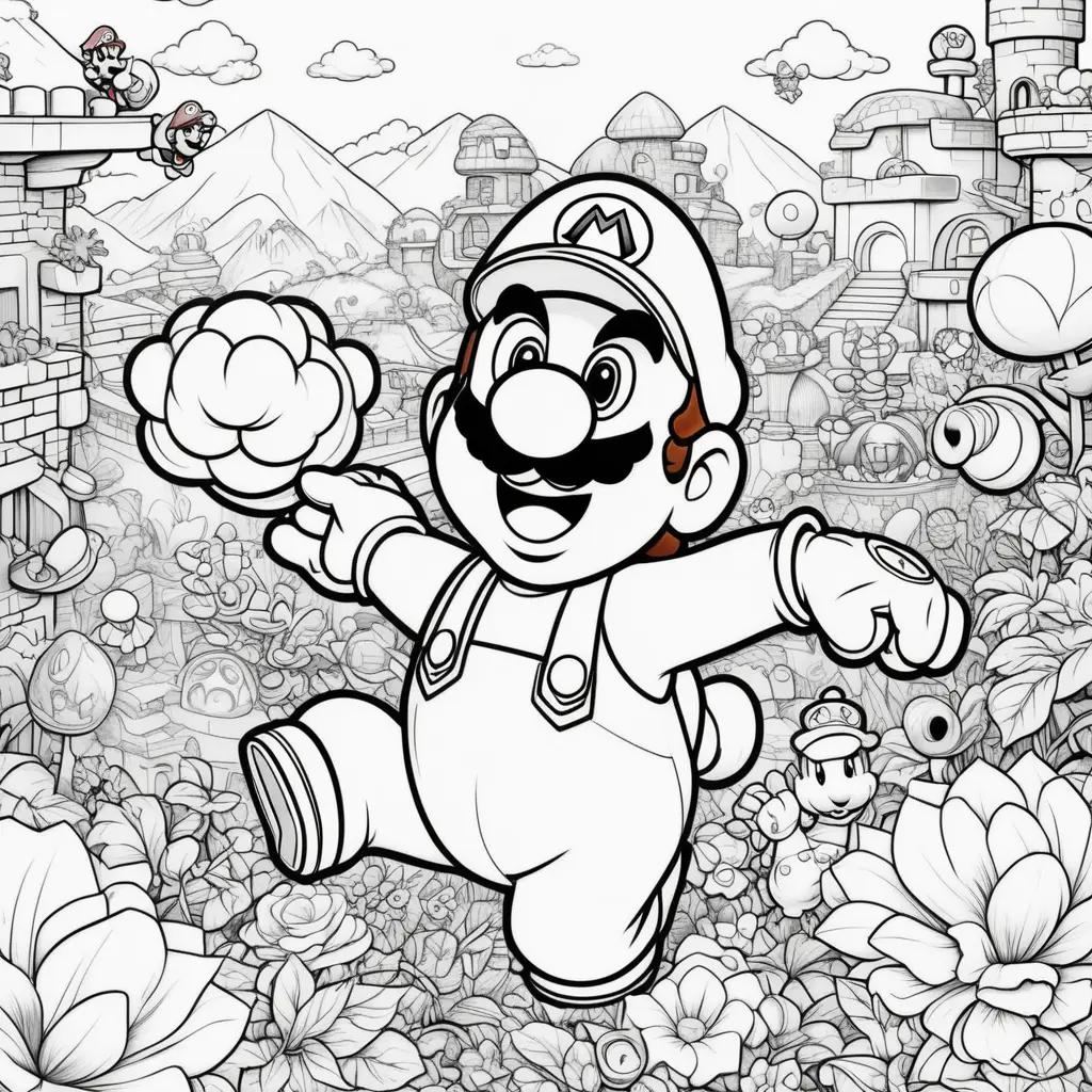 cartoon of Super Mario coloring pages with flowers