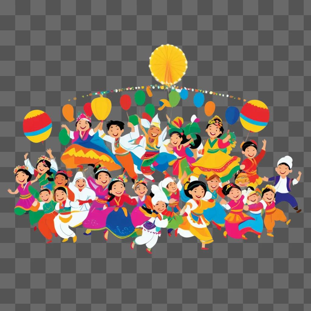 cartoon of animated children at a celebration