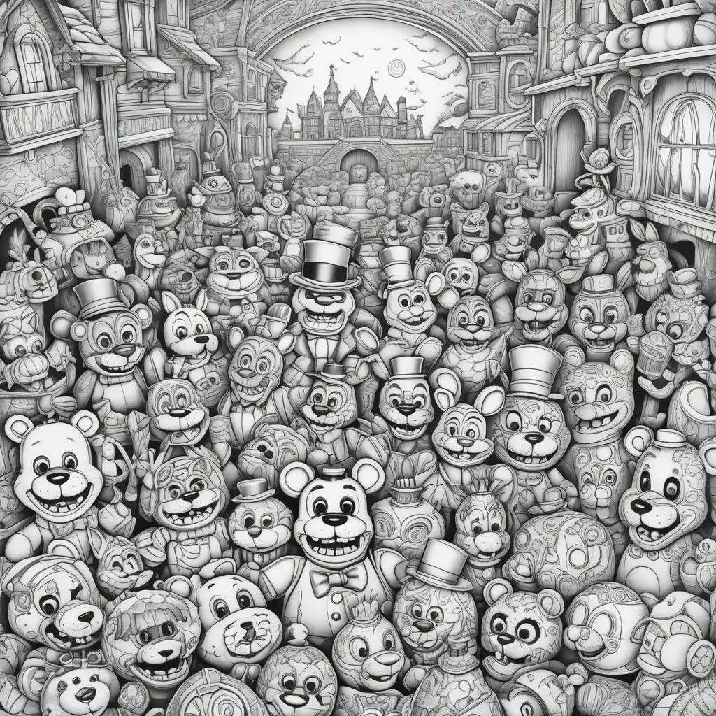 cartoon of teddy bears in a town with a castle