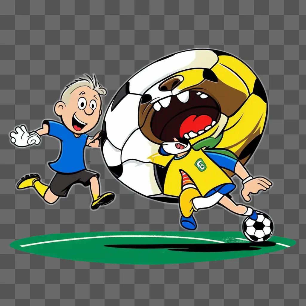 cartoon of two kids playing football