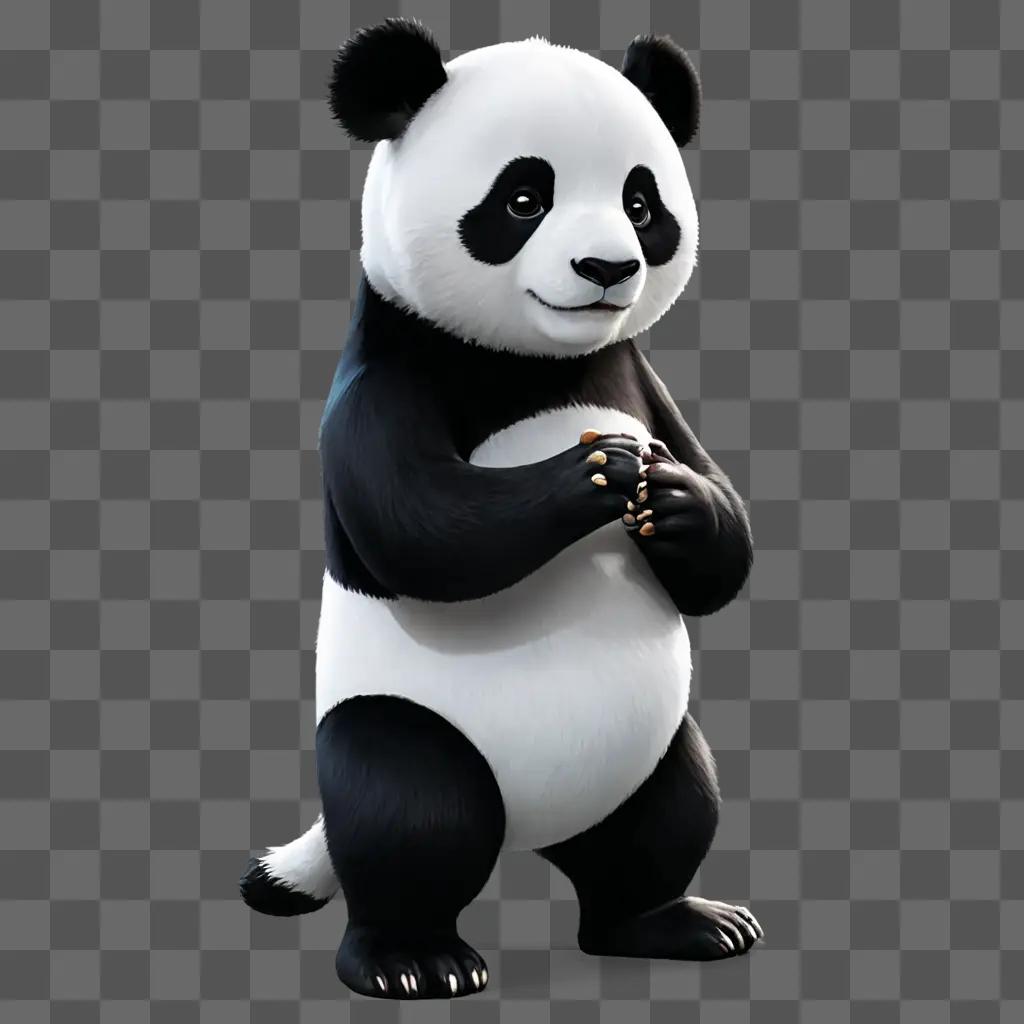 cartoon panda drawing A black and white panda with a pink nose stands in a pose