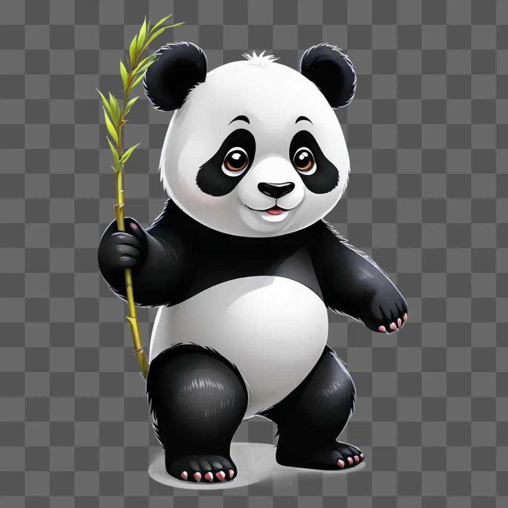 cartoon panda drawing A cartoon panda holds a bamboo stick