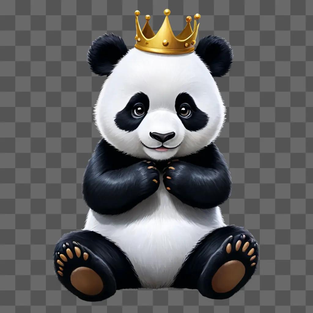 cartoon panda drawing A cute panda with a crown sits on the ground