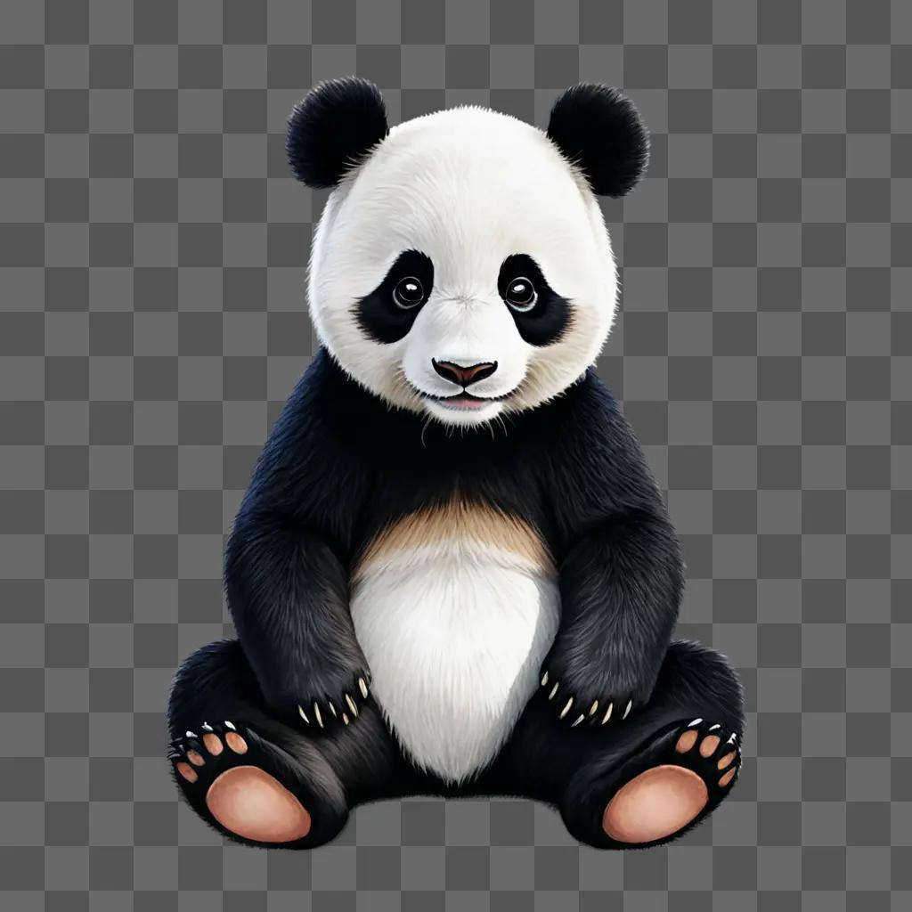 cartoon panda drawing Panda sitting on gray background in 3D