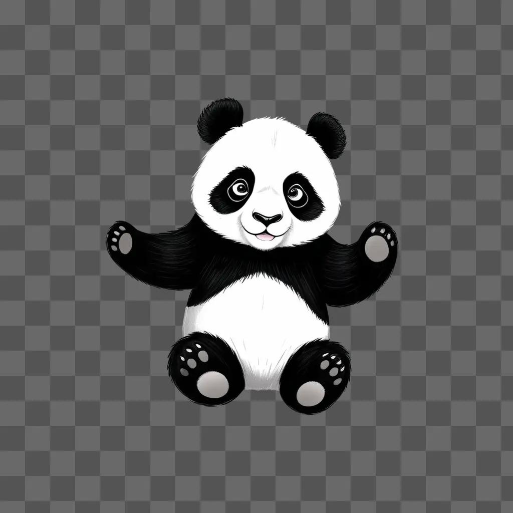 cartoon panda drawing on a grey background