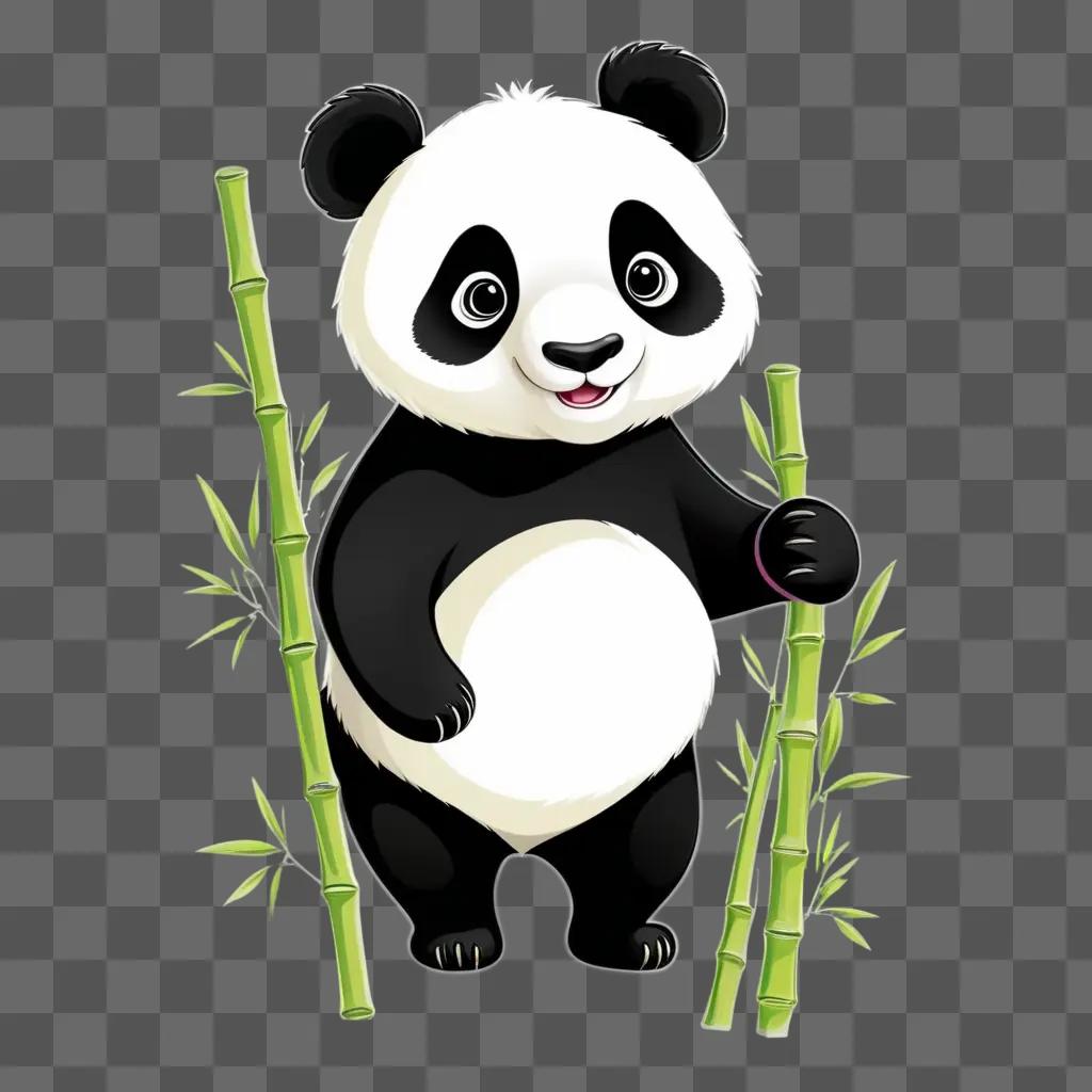 cartoon panda drawing stands with bamboo